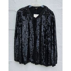 Vintage Sequin Cocktail Jacket Womens Size Large Black Silk Evening Cardigan NWT